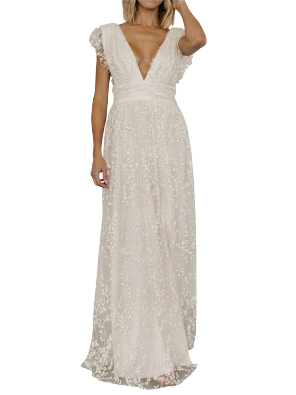 Baltic Born Arlene Shimmer Gown Size Medium Ivory Maxi Dress Bridal Wedding NWT